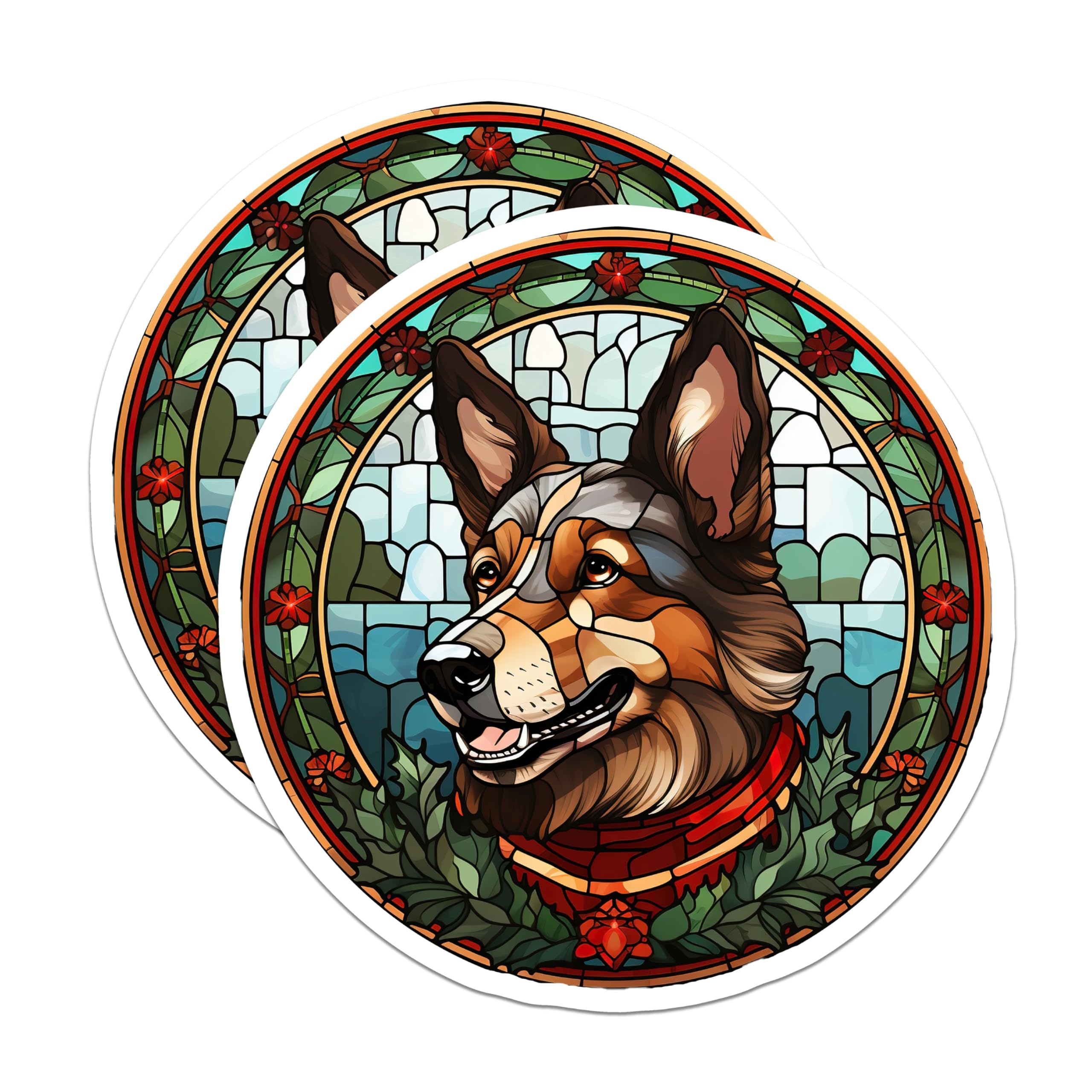 (2 Pack) German Shepherd Magnets - Stained Glass Dog Art - Christmas Fridge Decor for Dog Owners - 5 Inches On Longest Side - Thick Durable Magnet - Made in USA - MAG29224