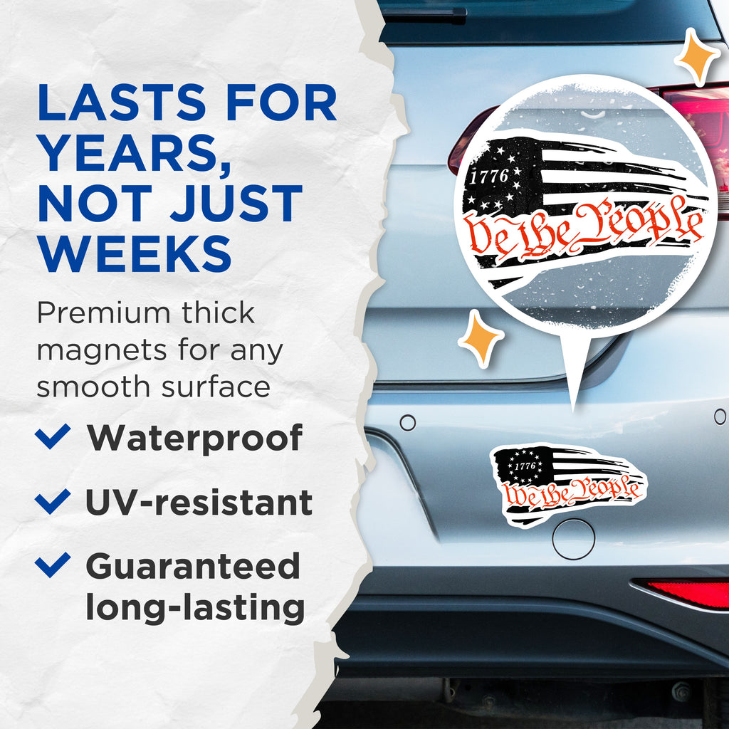 (2 Pack) We the People Magnets - 1776 Betsy Ross Flag - Patriotic American Heritage - Constitutional Freedom Statement - 5 Inches On Longest Side - Thick Durable Magnet - Made in USA - MAG36077