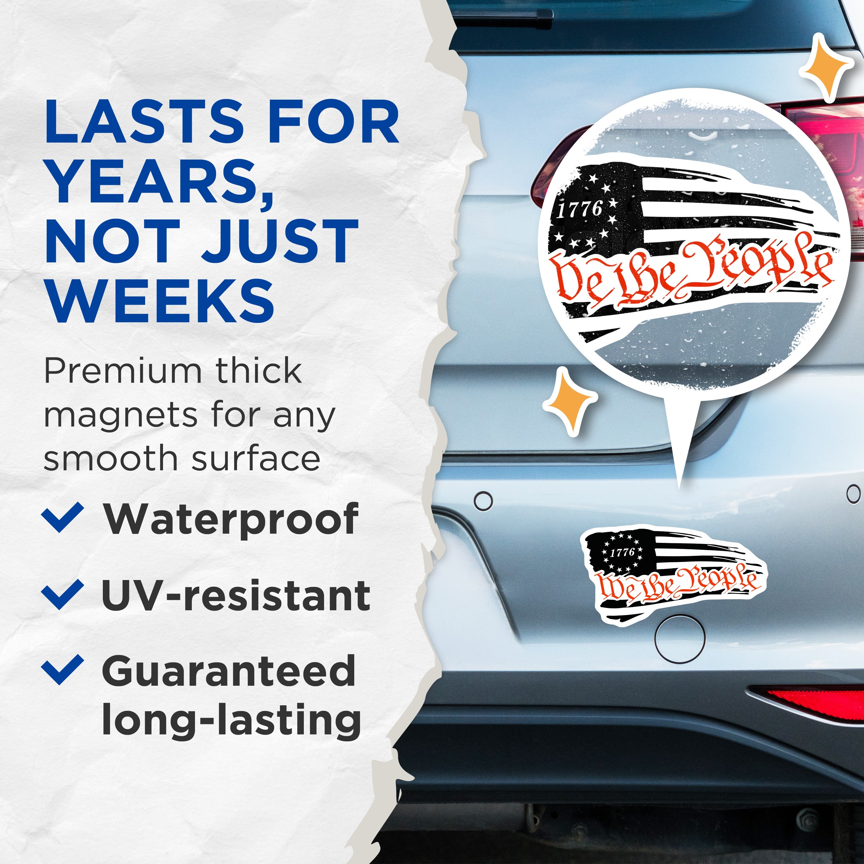 (2 Pack) We the People Magnets - 1776 Betsy Ross Flag - Patriotic American Heritage - Constitutional Freedom Statement - 5 Inches On Longest Side - Thick Durable Magnet - Made in USA - MAG36077