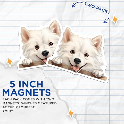 (2 Pack) White Dog Decor Magnet - 5" On Longest Side - Sticks to Smooth Flat Surfaces - Made in USA - MAG9821