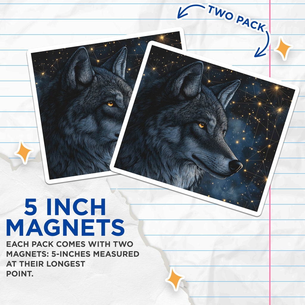 (2 Pack) Mystical Wolf Magnets - Starry Constellation Design - Wildlife Animal Decor - 5 Inches On Longest Side - Thick Durable Magnet - Made in USA - MAG37718