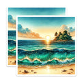 (2 Pack) Beach Scene Magnets - Watercolor Ocean Waves - Tropical Sunset Art - Coastal Kitchen Decor - 5 Inches On Longest Side - Thick Durable Magnet - Made in USA - MAG26221