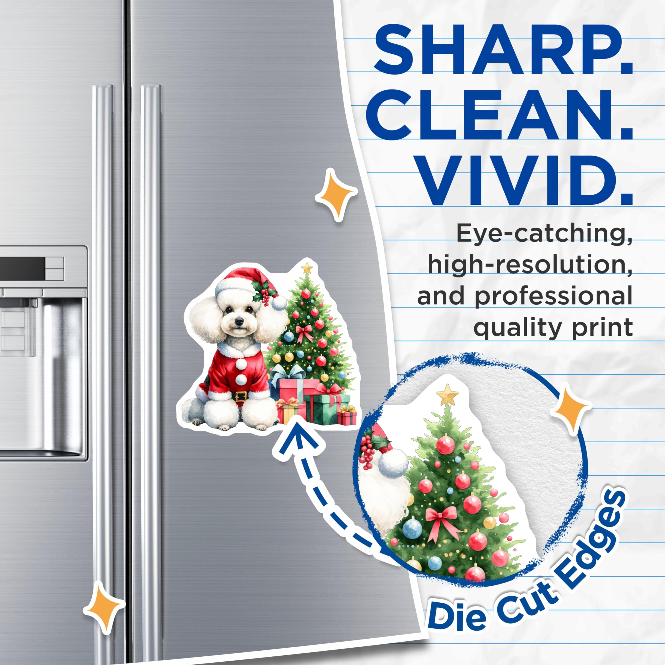 (2 Pack) Santa Poodle Dog Magnets - Christmas Holiday Decor - Pet Owner Refrigerator Accessory - 5 Inches On Longest Side - Thick Durable Magnet - Made in USA - MAG30588