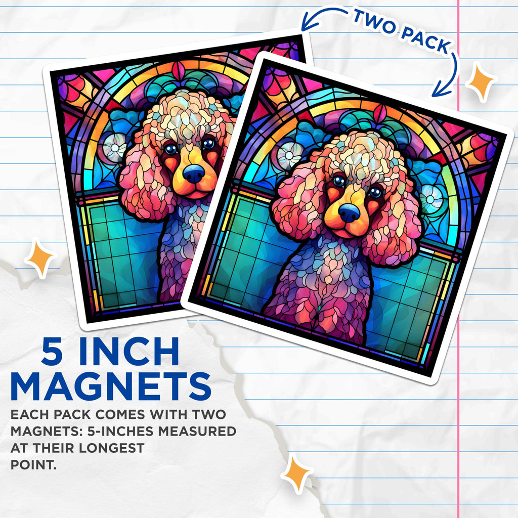 (2 Pack) Poodle Magnets - Stained Glass Poodle - Dog Breed Magnet - 5" On Longest Side - Premium Magnet - for Cars, Refrigerators, Toolboxes, Lockers - Made in USA - MAG16079