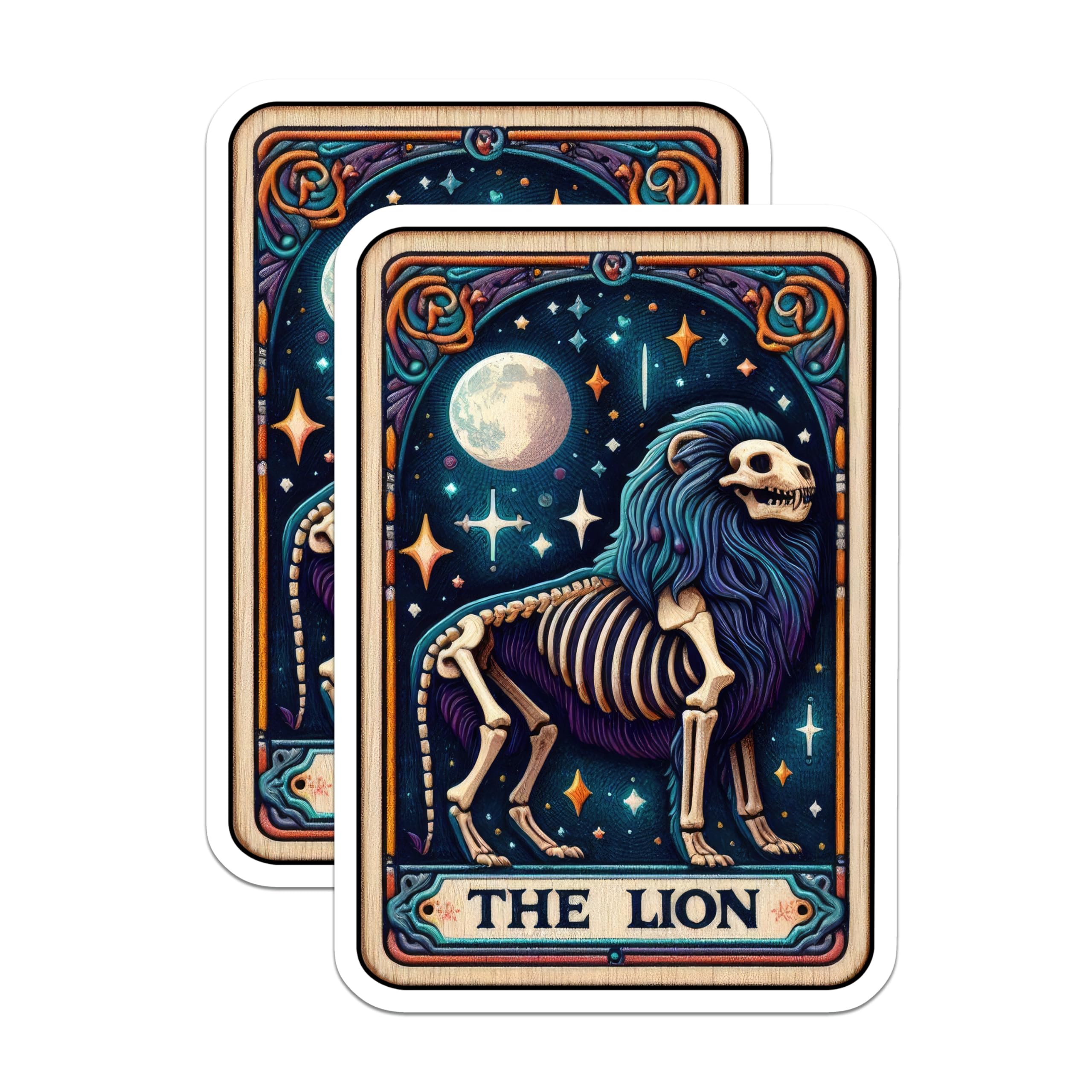 (2 Pack) Lion Tarot Card Magnets - Celestial Skeleton Art - Mystical Leo Zodiac Decor - 5 Inches On Longest Side - Thick Durable Magnet - Made in USA - MAG20402