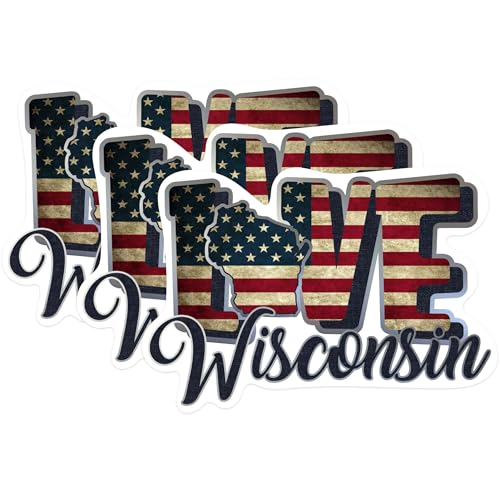 (3 Pack) Wisconsin Decals - American Flag - Laptop Decal - 3 Inches On Longest Side - Easy Peel & Apply - Made in USA - 3MCS0340