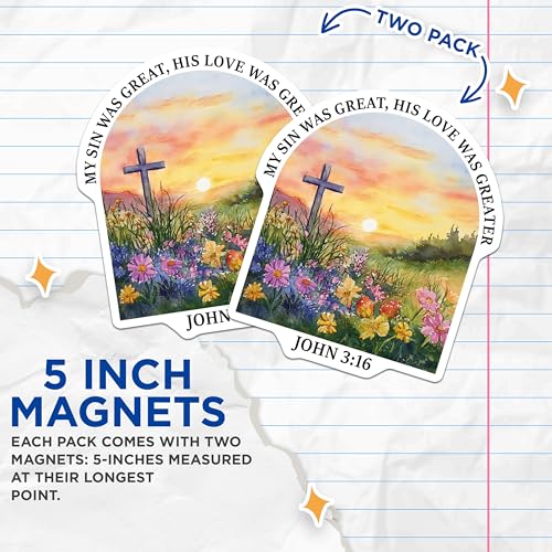 (2 Pack) Biblical Verse Magnet - Religious Home Decor - 5" On Longest Side - Sticks to Smooth Flat Surfaces - Made in USA - MAG9566