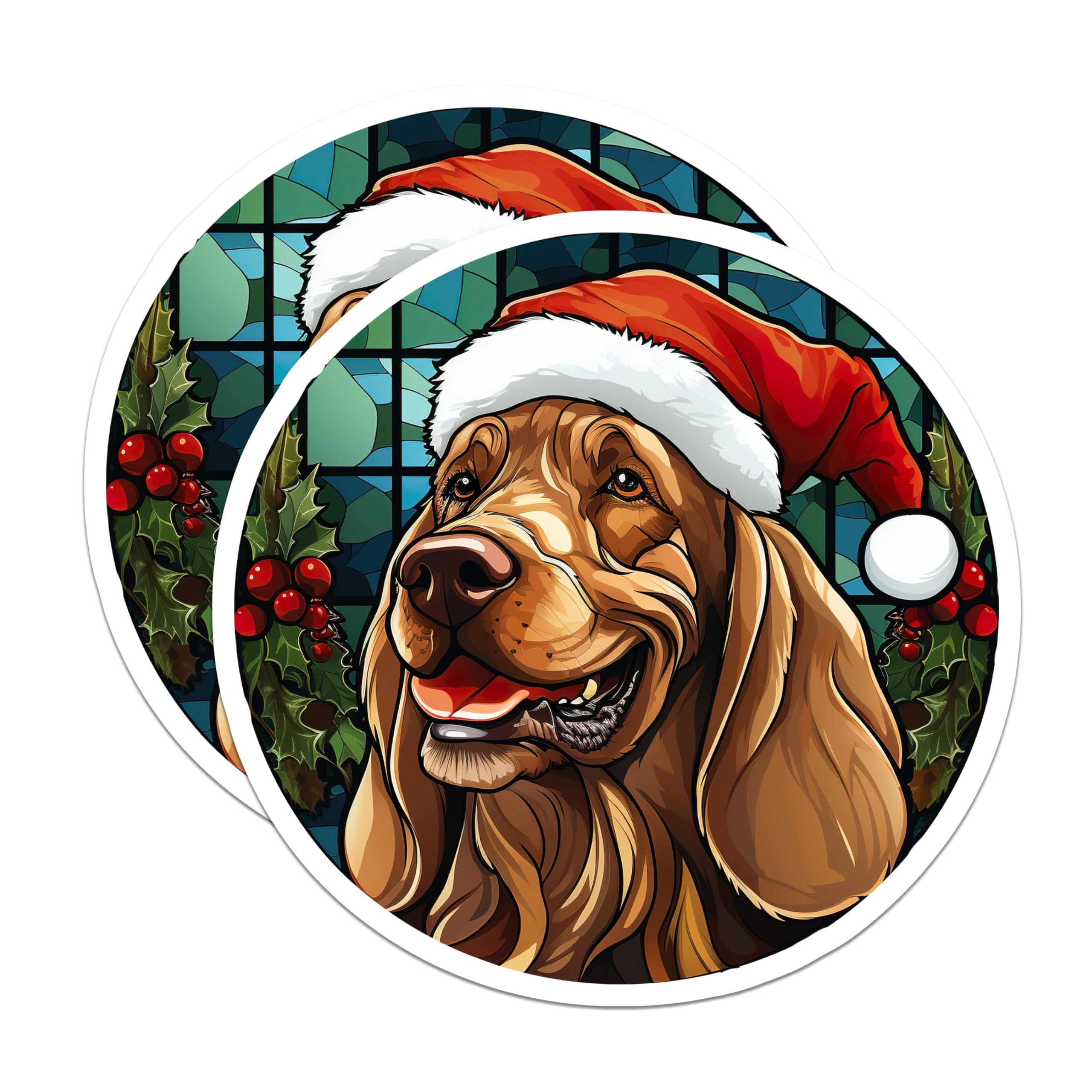 (2 Pack) Christmas Dog Magnets - Stained Glass Basset Hound - Holiday Pet Lover Display - 5 Inches On Longest Side - Thick Durable Magnet - Made in USA - MAG29868