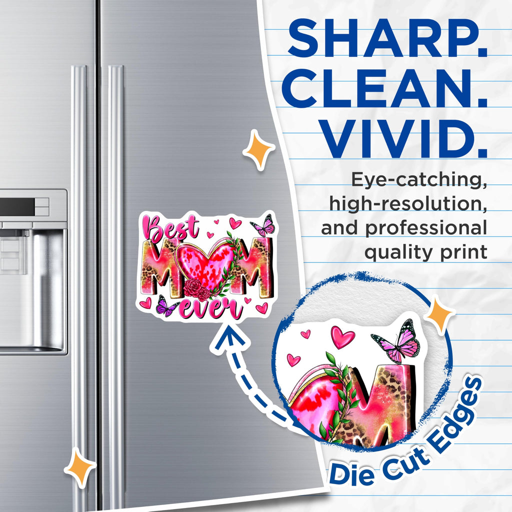 (2 Pack) Best Mom Ever Magnets - Mother's Day Decor - Pink Leopard Hearts Butterflies - 5 Inches On Longest Side - Thick Durable Magnet - Made in USA - MAG24622