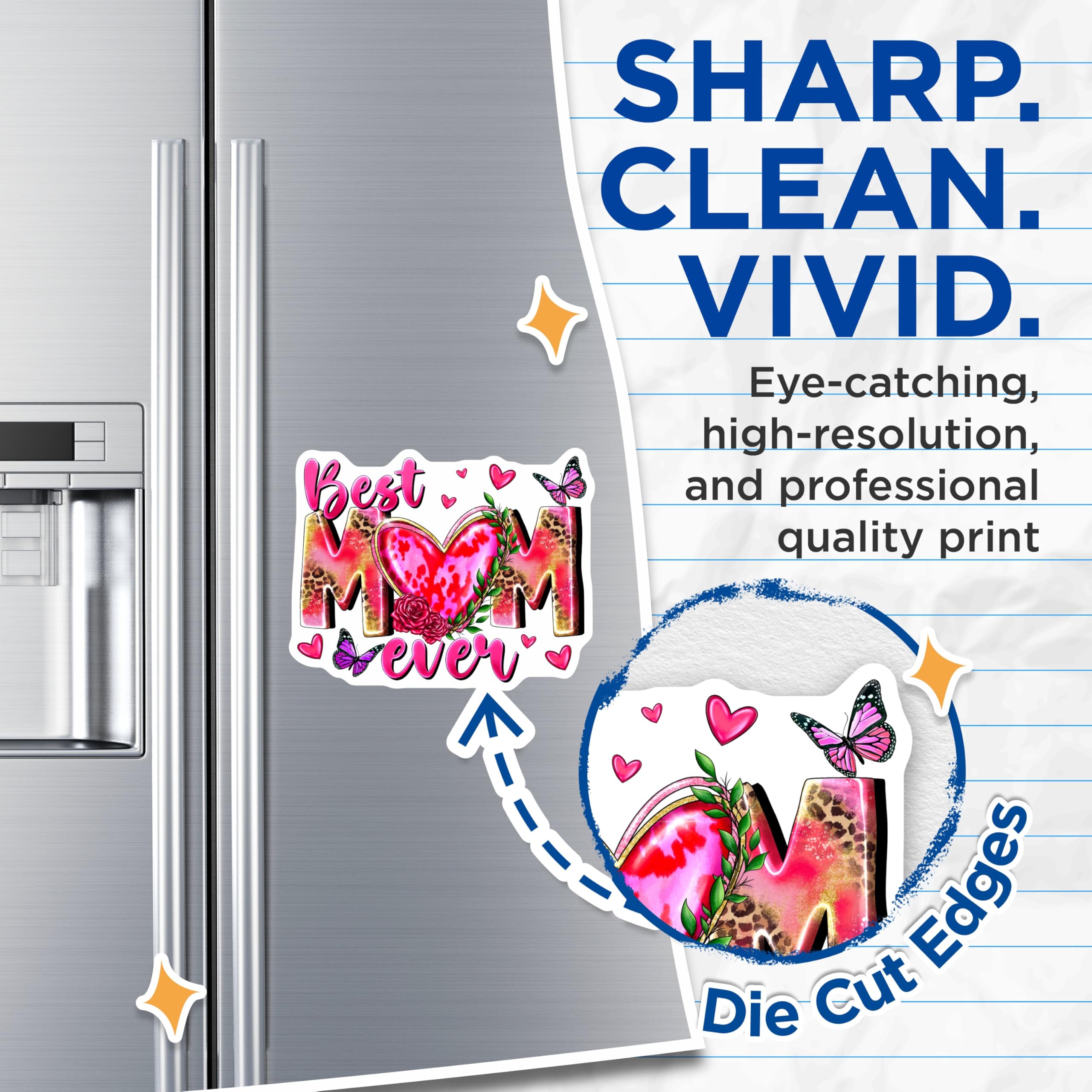 (2 Pack) Best Mom Ever Magnets - Mother's Day Decor - Pink Leopard Hearts Butterflies - 5 Inches On Longest Side - Thick Durable Magnet - Made in USA - MAG24622
