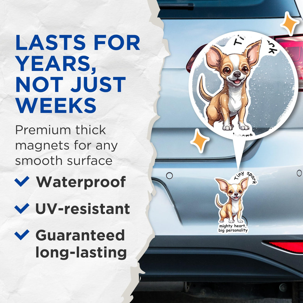(2 Packs) Chihuahua Dog Breed Magnets - Tiny Spark Might Heart Big Personality Magnets - 5 Inches On Longest Side - Premium Magnet - for Fridges, Toolboxes, Cars - Made in USA - MAG2387