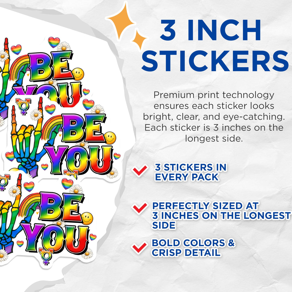 (3 Pack) Pride Be You Decals - Rainbow Heart - Transgender Symbol - 3 Inches On Longest Side - Easy Peel & Apply - Made in USA - 3MCS7035