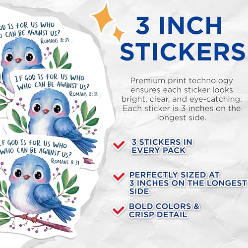 (3 Pack) Bluebird Decals - Christian Verse - Romans 8:31 Laptop Decal - 3 Inches On Longest Side - Easy Peel & Apply - Made in USA - 3MCS1172
