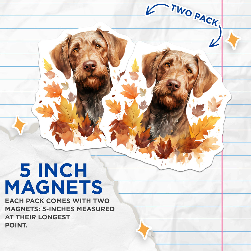 (2 Pack) Wirehaired Dog Autumn Leaves Magnets - Fall Decor Pet Lover Kitchen - Dog Mom Refrigerator Art - 5 Inches On Longest Side - Thick Durable Magnet - Made in USA - MAG29839