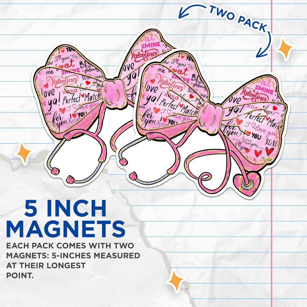 (2 Pack) Valentine Theme Bow Magnets - Love You Magnets - Cute Valentines Day Magnets- 5" On Longest Side - for Fridges, Toolboxes, Cars - Made in USA - MAG2868