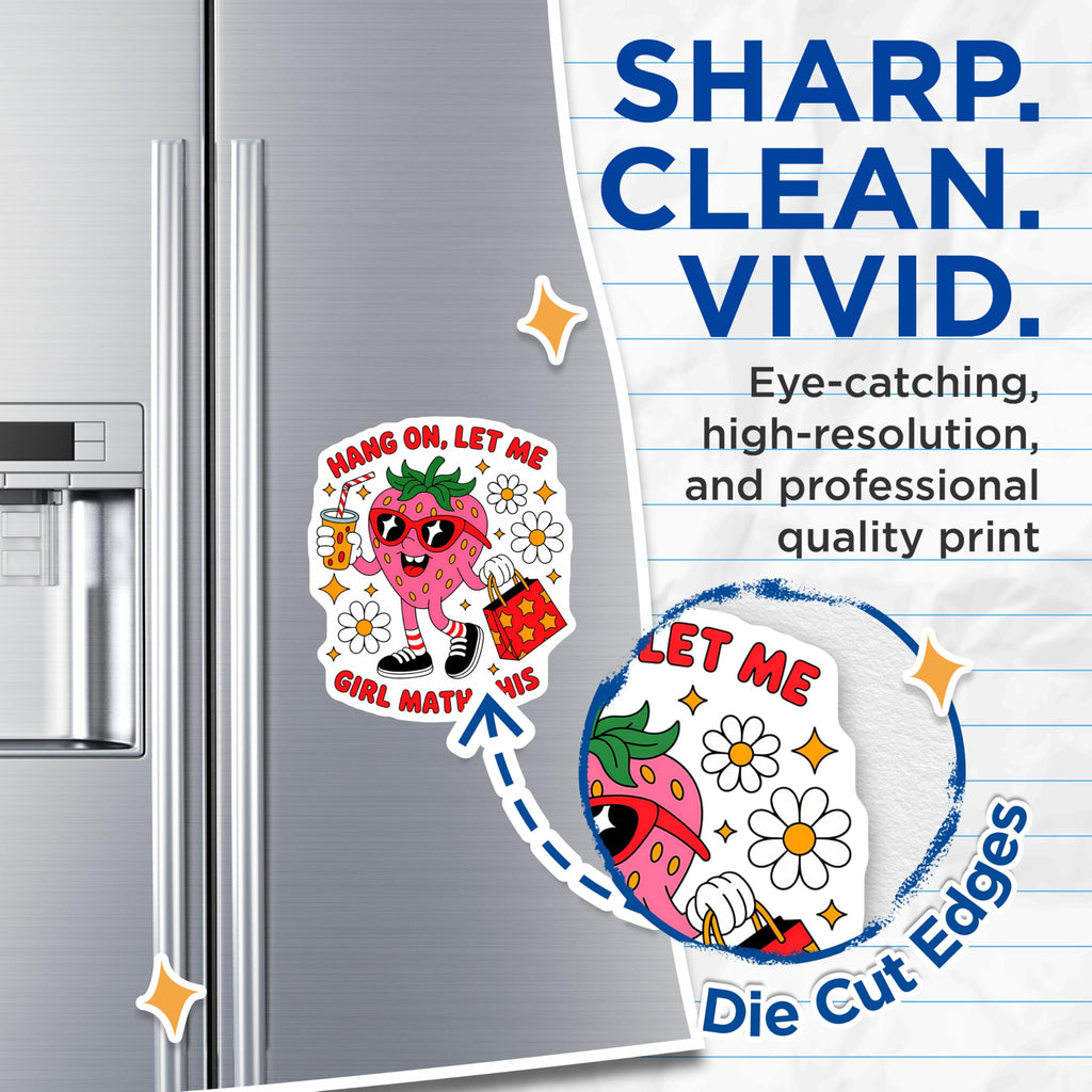 (2 Pack) Girl Math Magnets - Funny Strawberry Meme - Retro Groovy Kitchen Decor - Y2K Aesthetic Fridge Art - 5 Inches On Longest Side - Thick Durable Magnet - Made in USA - MAG21081