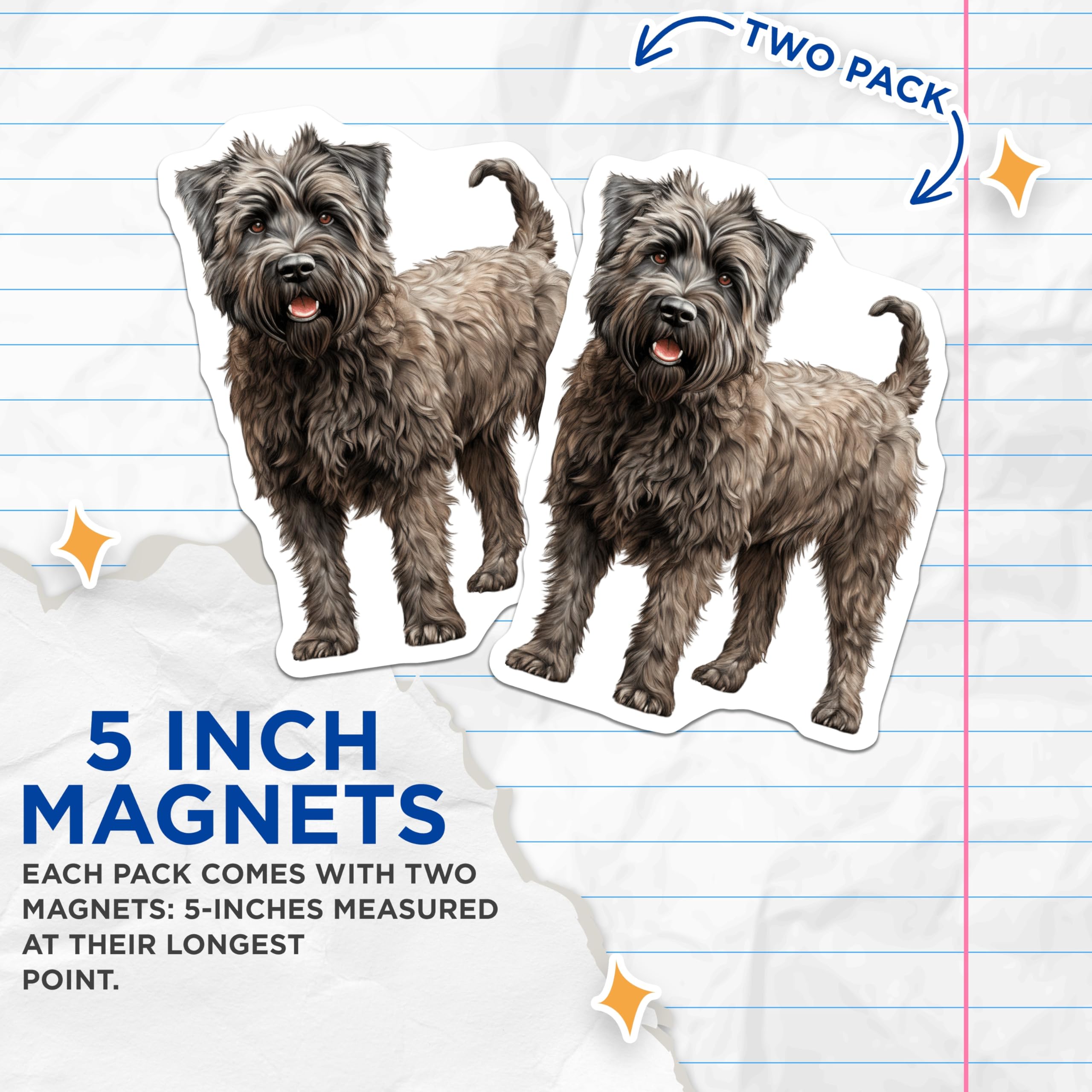 (2 Pack) Bouvier des Flandres Dog Magnets - Shaggy Breed Decor - Pet Lover Refrigerator Accent - 5 Inches On Longest Side - Thick Durable Magnet - Made in USA - MAG29406