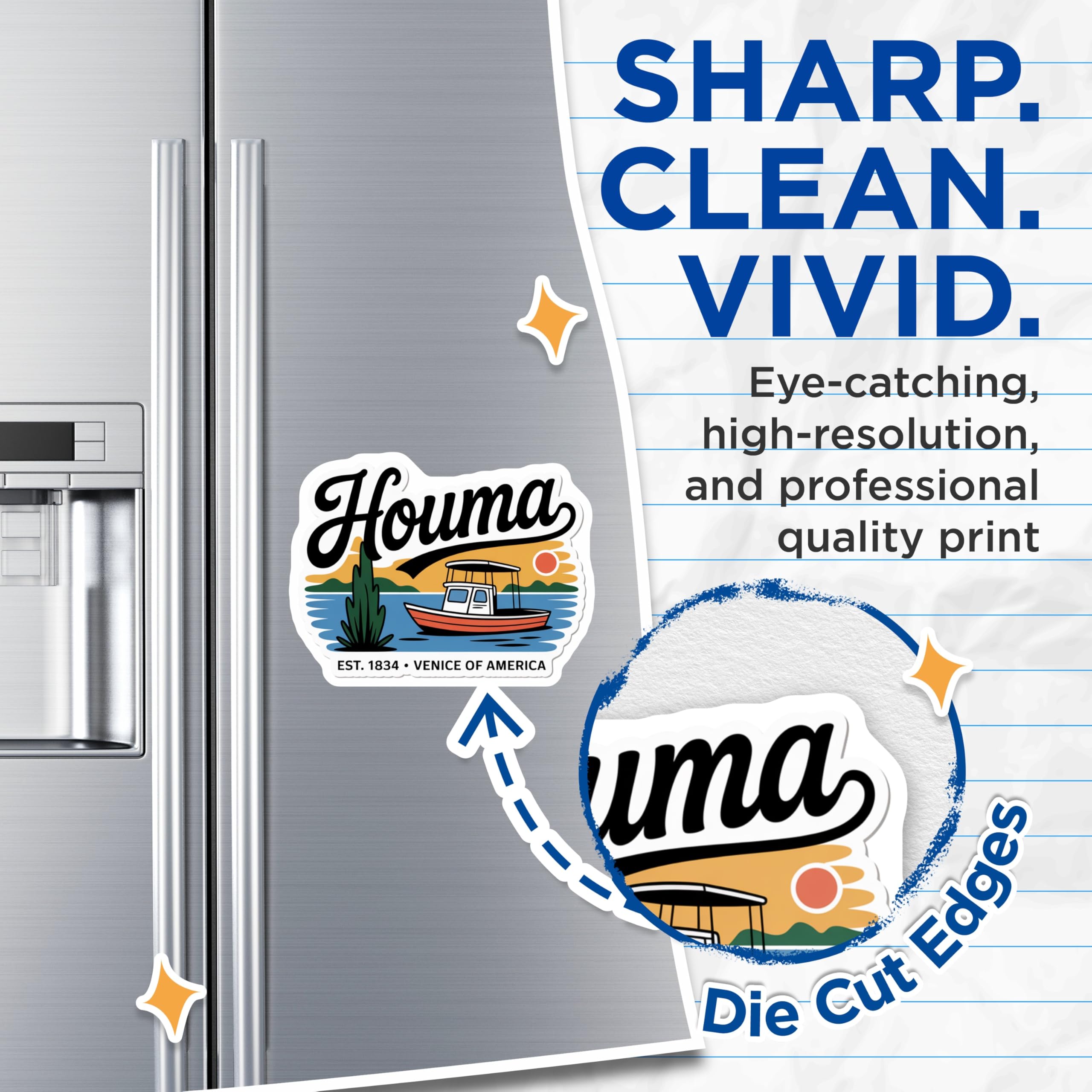 (2 Pack) Houma Louisiana Magnets - Venice of America Boat - City Souvenir Fridge Magnet - 5" On Longest Side - Premium Magnet - for Cars, Refrigerators, Toolboxes, Lockers - Made in USA - MAG17322