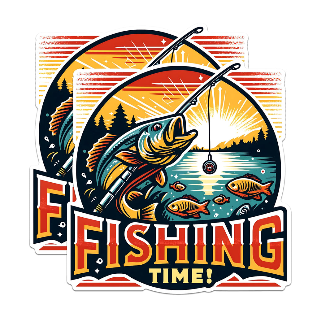 (2 Pack) Fishing Time Magnets - Fishing Enthusiast Magnets - Outdoor Adventure Magnets- 5" On Longest Side - for Fridges, Toolboxes, Cars - Made in USA - MAG2616