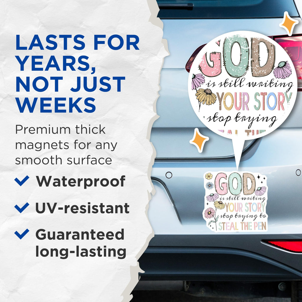 (2 Pack) God is Writing Story Magnets - Inspirational Christian Faith Reminder Decor - Refrigerator Locker Accessories - 5 Inches On Longest Side - Thick Durable Magnet - Made in USA - MAG25231