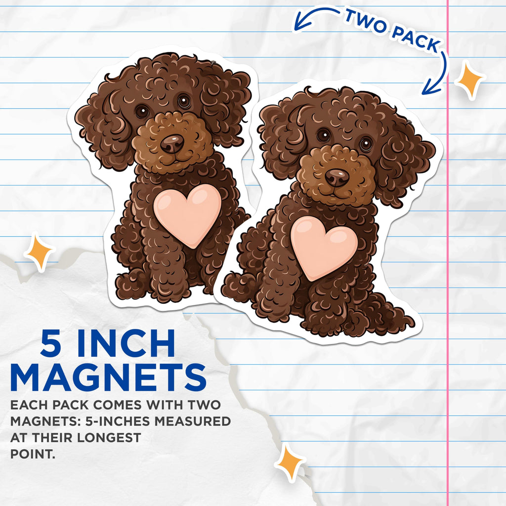(2 Pack) Poodle Magnets - Brown Curly Dog Fridge Magnets - Dog Lover Decor - 5" On Longest Side - Premium Magnet - for Cars, Refrigerators, Toolboxes, Lockers - Made in USA - MAG16635