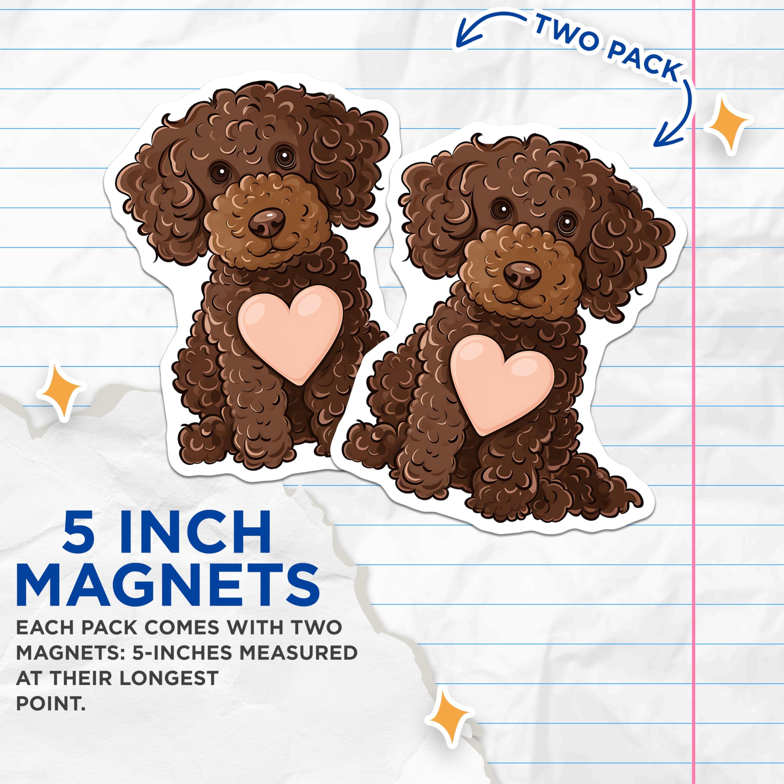 (2 Pack) Poodle Magnets - Brown Curly Dog Fridge Magnets - Dog Lover Decor - 5" On Longest Side - Premium Magnet - for Cars, Refrigerators, Toolboxes, Lockers - Made in USA - MAG16635