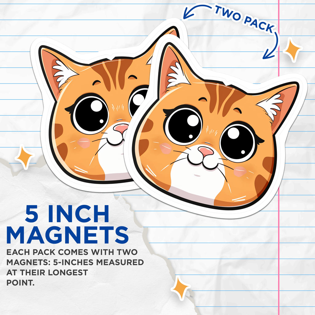 (2 Pack) Cute Cat Magnets - Kawaii Kitten Magnet - Pet Lover Fridge Decor - Cat Mom Animal Art - 5 Inches On Longest Side - Thick Durable Magnet - Made in USA - MAG36252