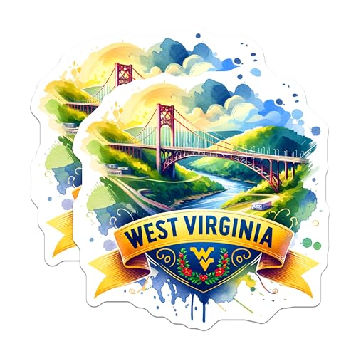 (2 Pack) West Virginia Stickers - State Travel Sticker - Adventure Sticker - State Emblem Decal - Scenic Bridge Stickers - 5" On Longest Side - Sticks to Smooth Flat Surfaces - Made in USA - BMCS6706