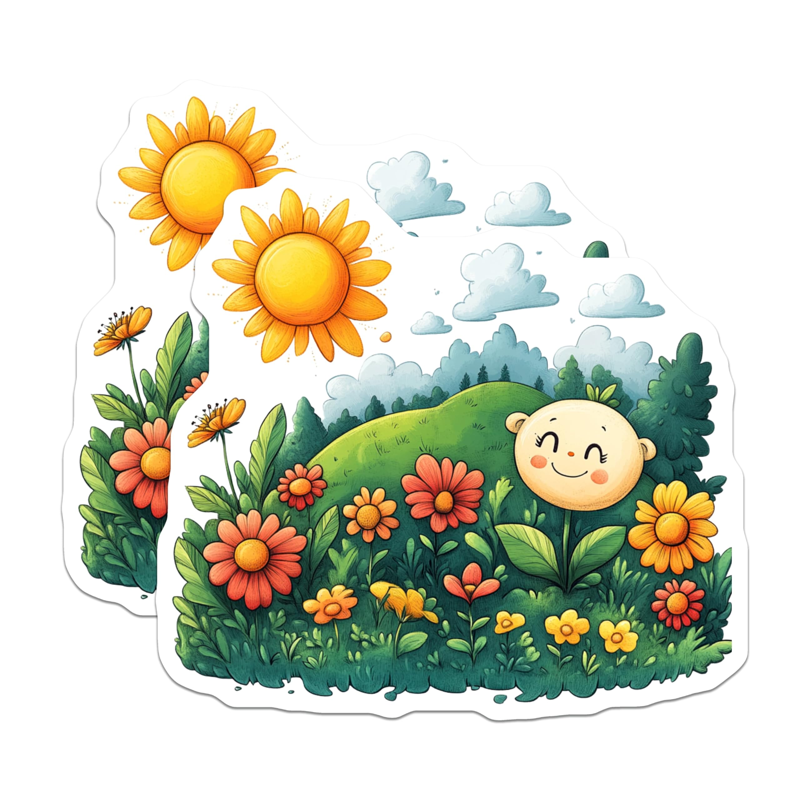 (2 Pack) Happy Flower Face Magnets - Whimsical Nature Decor - Nursery Fridge Art for Kids - Bright Kitchen - 5 Inches On Longest Side - Thick Durable Magnet - Made in USA - MAG26698