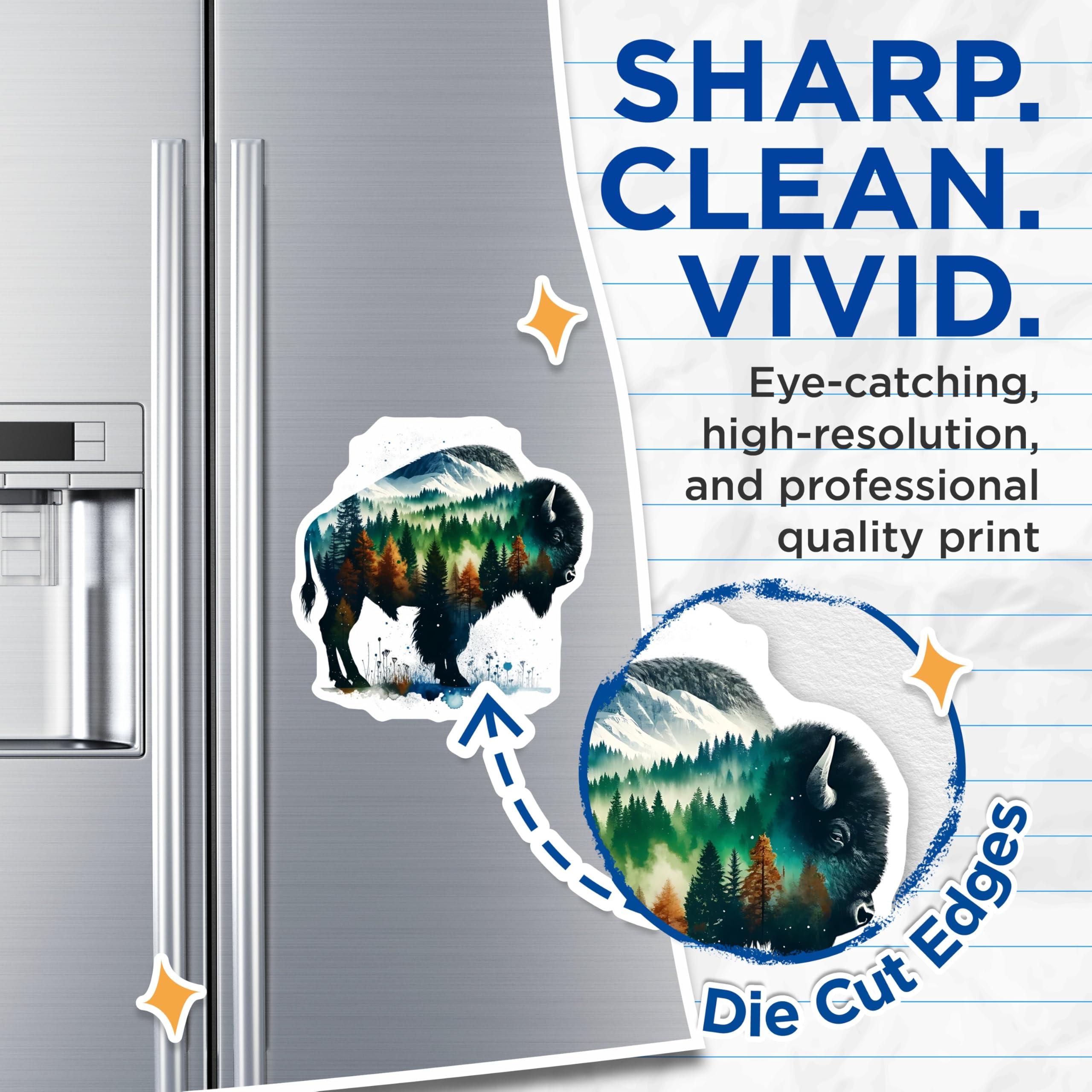 (2 Pack) Bison Magnets - Mountain Forest Decor - Nature Fridge Magnets - 5" On Longest Side - Premium Magnet - for Cars, Refrigerators, Toolboxes, Lockers - Made in USA - MAG15290