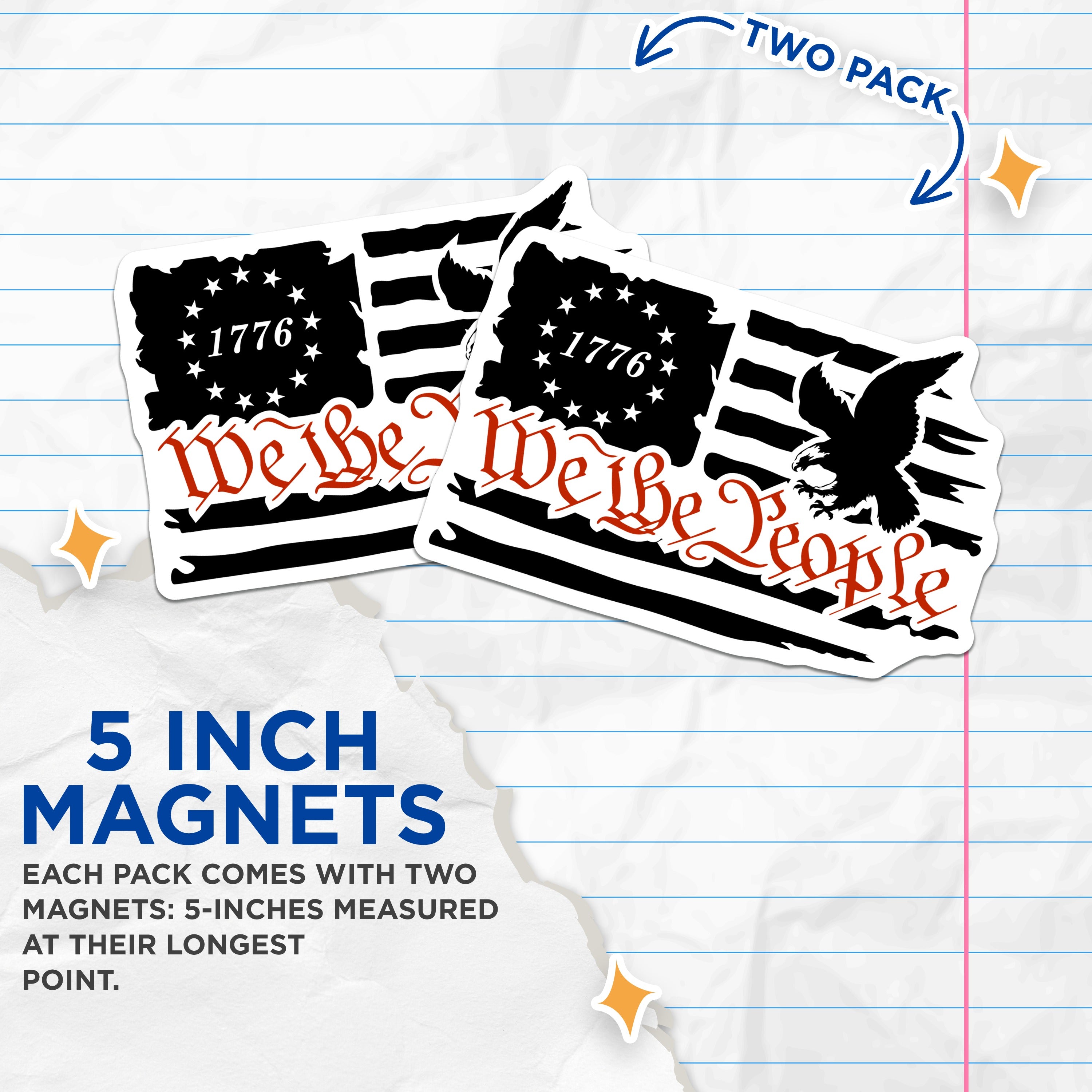 (2 Pack) 1776 We The People Magnets - Patriotic Bald Eagle - American Heritage Decor - 5 Inches On Longest Side - Thick Durable Magnet - Made in USA - MAG39691