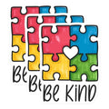 (3 Pack) Be Kind Puzzle Decals - Autism Awareness - Heart Puzzle Piece - 3 Inches On Longest Side - Easy Peel & Apply - Made in USA - 3MCS7192