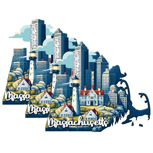 (3 Pack) Massachusetts Decals - Boston Skyline - Cape Cod Decor - 3 Inches On Longest Side - Easy Peel & Apply - Made in USA - 3MCS0143