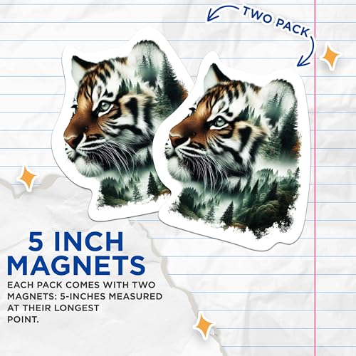 (2 Packs) Tiger with Forest Magnets - Cool Nature Wilderness Forest Magnets - 5 Inches On Longest Side - Premium Magnet - for Fridges, Toolboxes, Cars - Made in USA - MAG2272