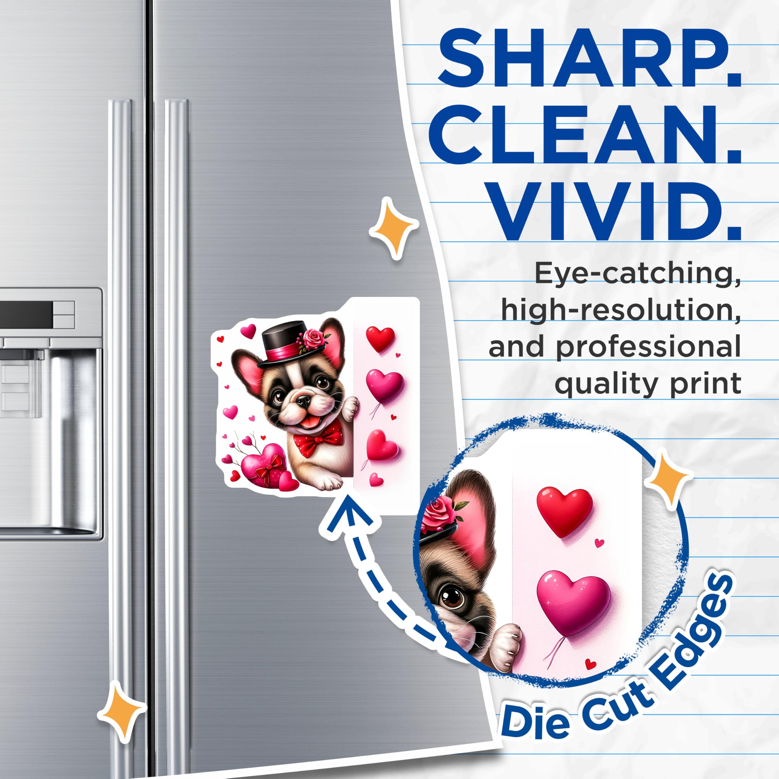 (2 Pack) Valentines Bulldog Magnets - Cute Dog with Hat and Bowtie - Heart Decorations - 5" On Longest Side - Premium Magnet - for Cars, Refrigerators, Toolboxes, Lockers - Made in USA - MAG14015