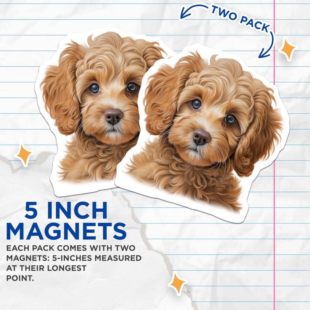 (2 Pack) Goldendoodle Puppy Magnets - Cute Dog Lover - Pet Owner Refrigerator Decor - 5 Inches On Longest Side - Thick Durable Magnet - Made in USA - MAG26077