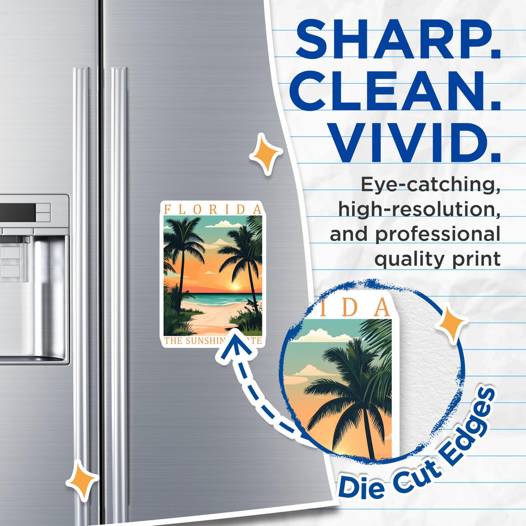 (2 Pack) Florida Magnets - Sunshine State Decor - Beach Theme Fridge Magnets - 5" On Longest Side - Premium Magnet - for Cars, Refrigerators, Toolboxes, Lockers - Made in USA - MAG17341