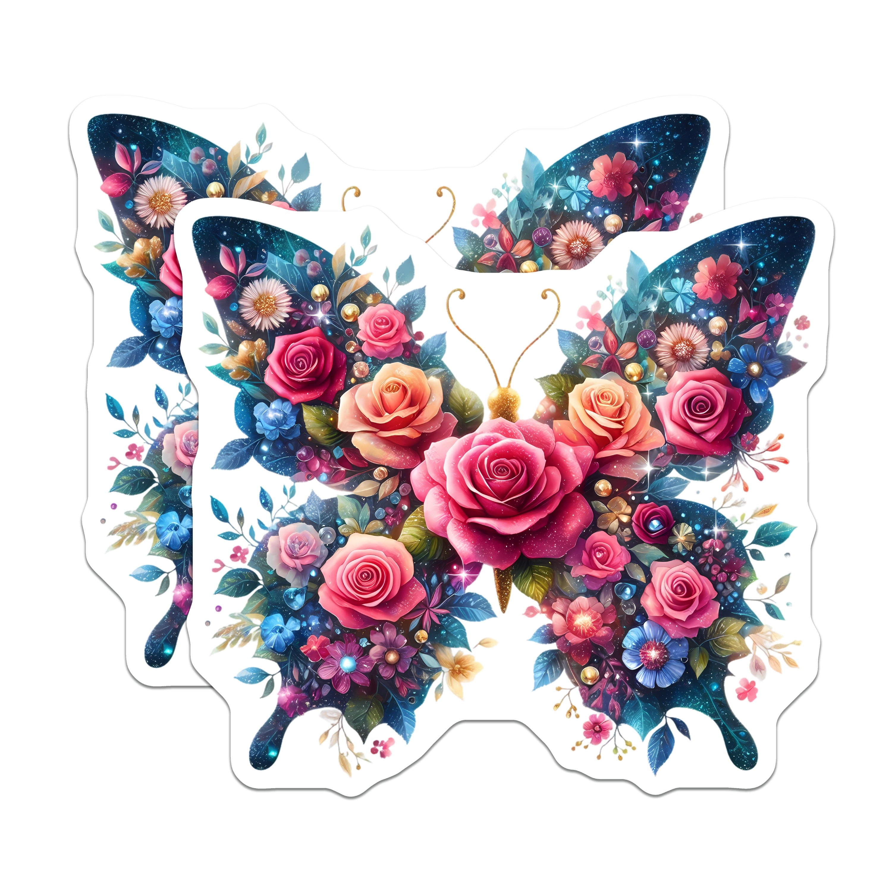 (2 Pack) Floral Butterfly Magnets - Enchanted Rose Design - Whimsical Refrigerator Decor - 5 Inches On Longest Side - Thick Durable Magnet - Made in USA - MAG37633