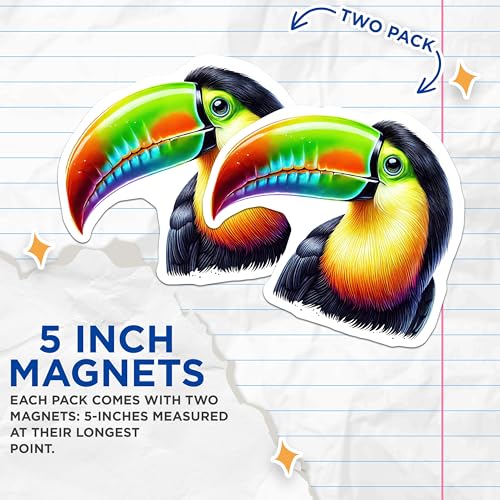 (2 Pack) Colorful Toucan Magnets - Bird Lover - Tropical Wildlife Fridge Magnets - 5" On Longest Side - for Cars, Fridges, Toolboxes - Made in USA - MAG4519