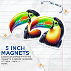 (2 Pack) Colorful Toucan Magnets - Bird Lover - Tropical Wildlife Fridge Magnets - 5" On Longest Side - for Cars, Fridges, Toolboxes - Made in USA - MAG4519
