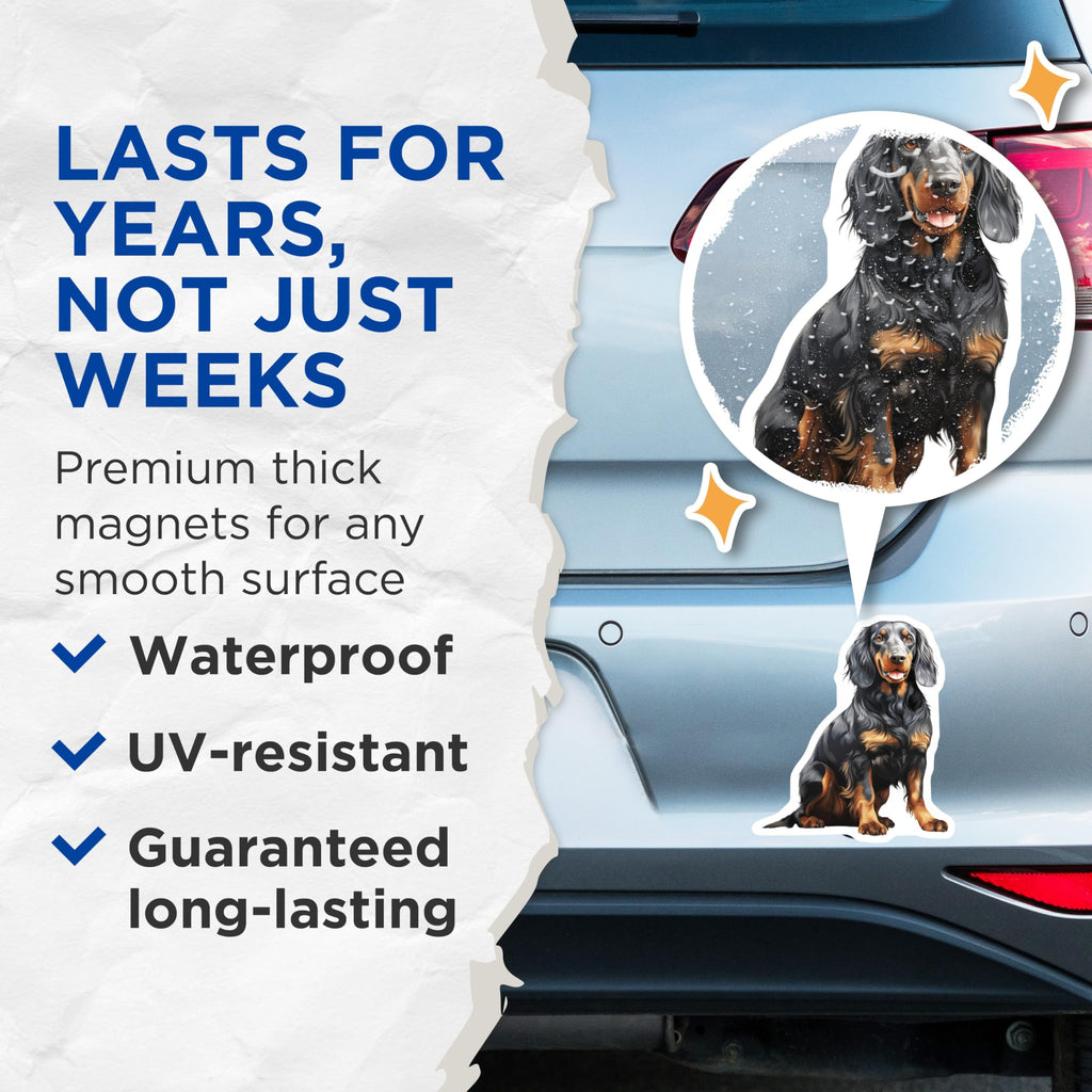 (2 Pack) Long Haired Dachshund Magnets - Black Tan Dog Art - Wiener Dog Refrigerator Accent - 5 Inches On Longest Side - Thick Durable Magnet - Made in USA - MAG29729