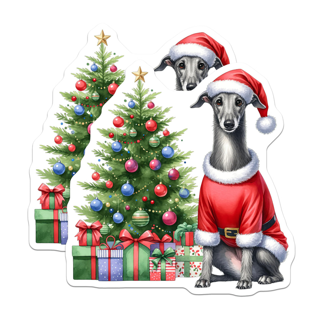 (2 Pack) Greyhound Christmas Magnets - Santa Dog Holiday Decor - Festive Pet Lover Magnet - Refrigerator Accent for Kitchen - 5 Inches On Longest Side - Thick Durable Magnet - Made in USA - MAG28300