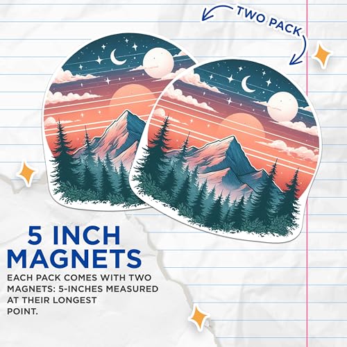 (2 Packs) Mountain Nature Hiking Magnets - Outdoorsman Hiker Magnets - 5 Inches On Longest Side - Premium Magnet - for Fridges, Toolboxes, Cars - Made in USA - MAG2296