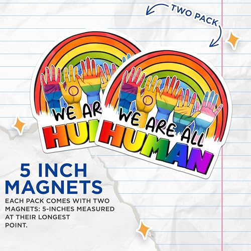 (2 Pack) We are All Human Magnets - Rainbow Pride - Inclusion Diversity - 5" On Longest Side - for Cars, Fridges, Toolboxes - Made in USA - MAG8270