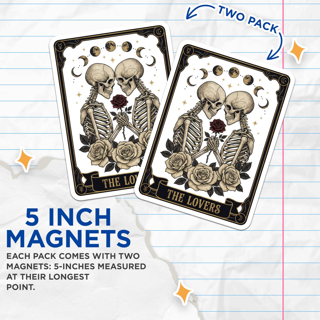 (2 Pack) The Lovers Tarot Card Magnets - Skeleton Rose - Gothic Home Decor - 5" On Longest Side - Premium Magnet - for Cars, Refrigerators, Toolboxes, Lockers - Made in USA - MAG15645