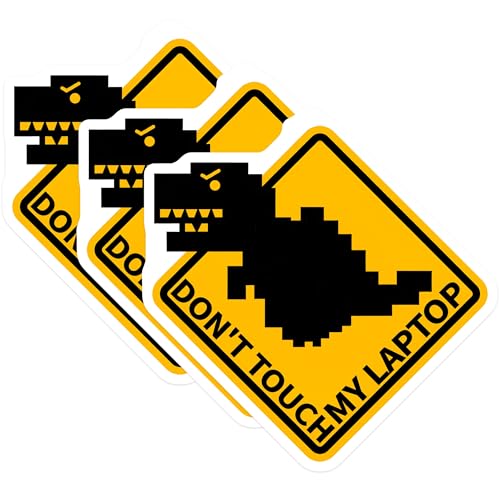 (3 Pack) Laptop Decals - Funny Dinosaur Stickers - Do Not Touch My Laptop - Sarcastic Laptop Decal - 3 Inches On Longest Side - Easy Peel & Apply - Made in USA - 3MCS6181
