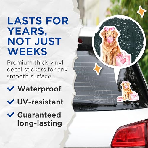 (2 Pack) Cute Dog Stickers - Pink Heart Stickers - Dog Lover Stickers - 5" On Longest Side - Sticks to Any Smooth Flat Surface - Made in USA - BMCS3478