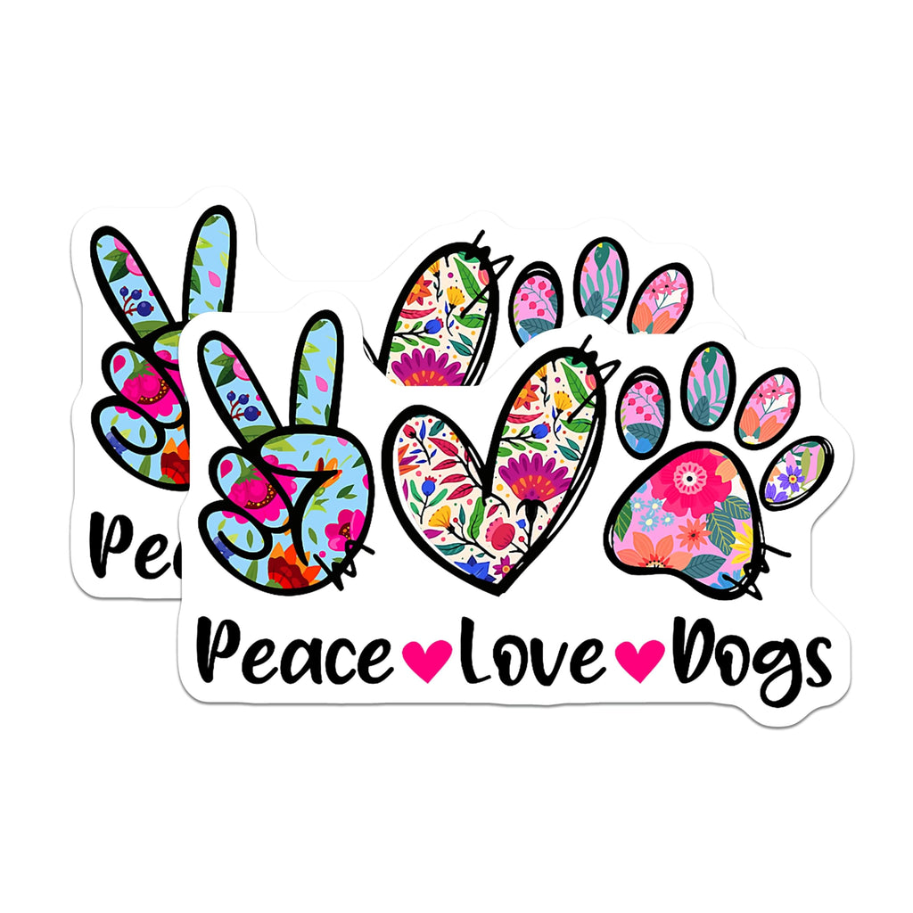 (2 Pack) Peace Love Dogs Magnets - Floral Paw Print Magnet - Boho Dog Lover Decal - 5 Inches On Longest Side - Thick Durable Magnet - Made in USA - MAG23536