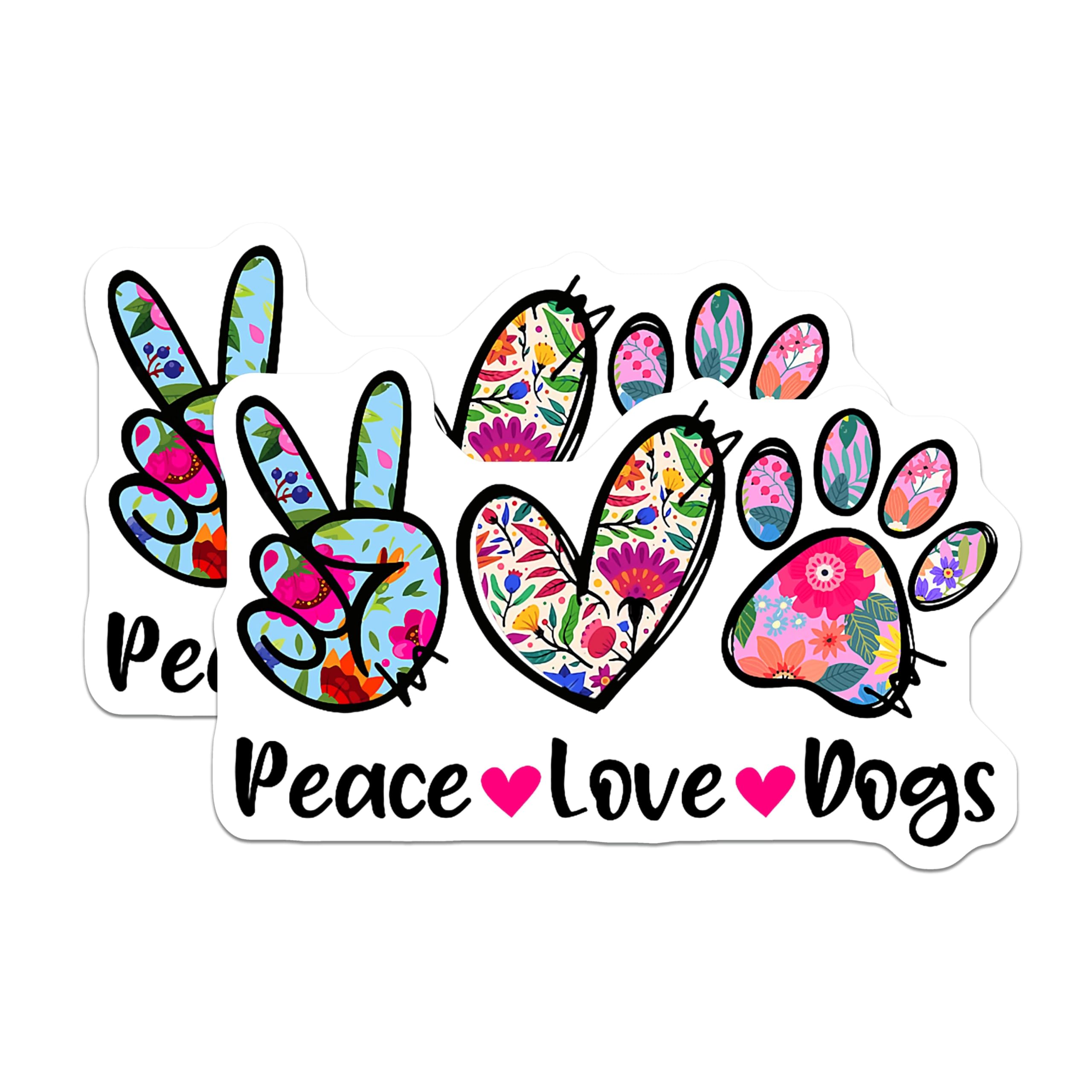(2 Pack) Peace Love Dogs Magnets - Floral Paw Print Magnet - Boho Dog Lover Decal - 5 Inches On Longest Side - Thick Durable Magnet - Made in USA - MAG23536