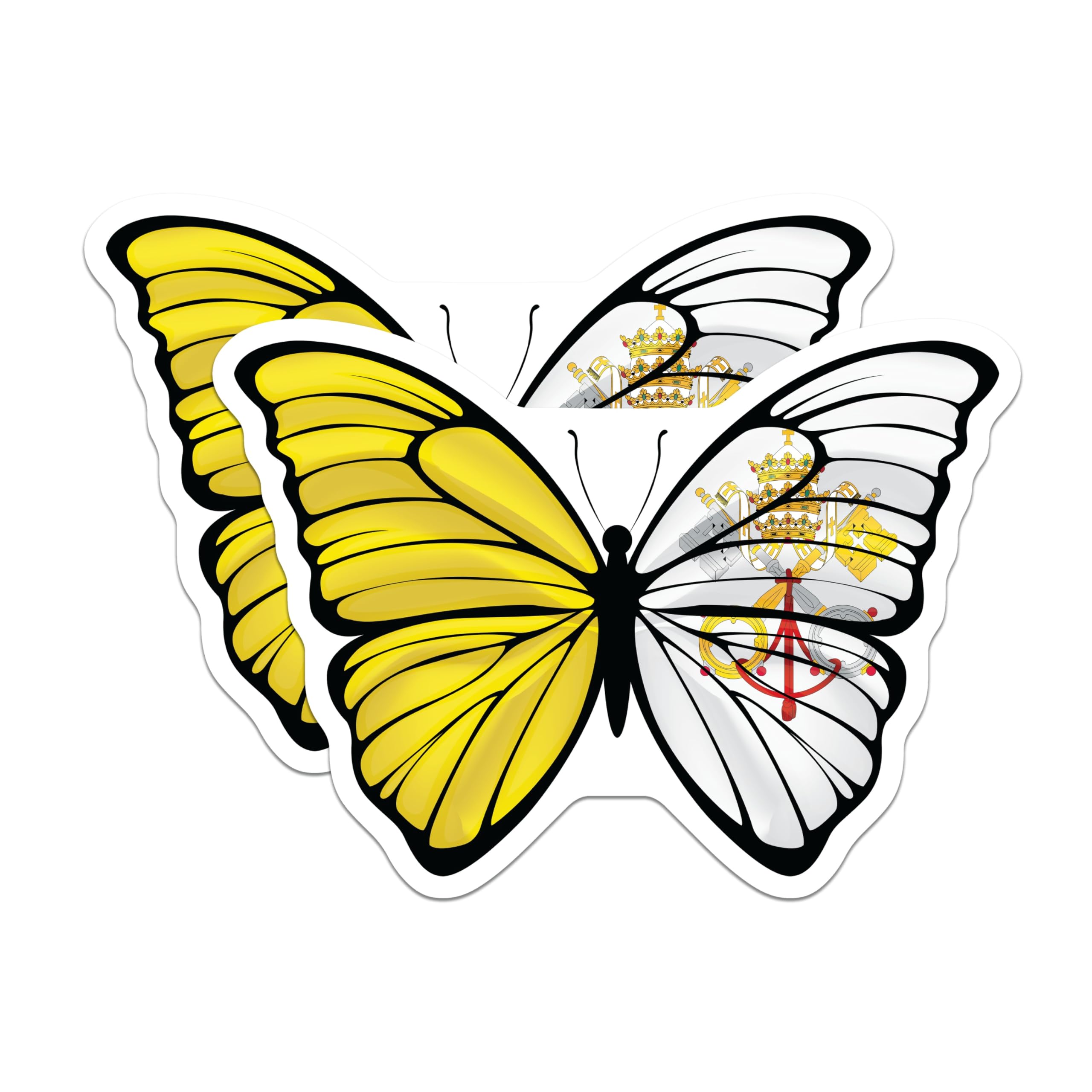 (2 Pack) Vatican City Flag Butterfly Magnets - Souvenir Magnets - Decorative Magnets - 5" On Longest Side - Premium Magnet - for Cars, Refrigerators, Toolboxes, Lockers - Made in USA - MAG17710